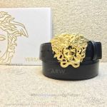 AAA Replica Versace Medusa Belt Yellow Gold Buckle Price - Black Leather